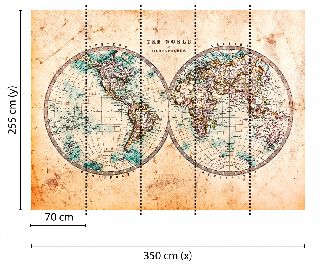 Papel pintado mural mapa del mundo de estilo explorador con pátina antigua  World Meridian 684749