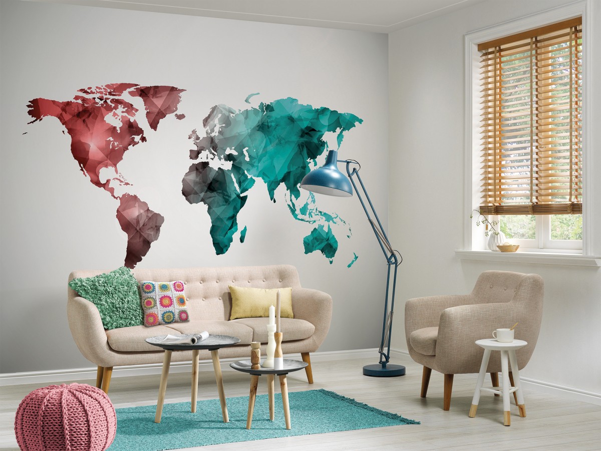 Papel pintado mural mapamundi artístico con efecto acuarela multicolor   Zovari Mundi 684751