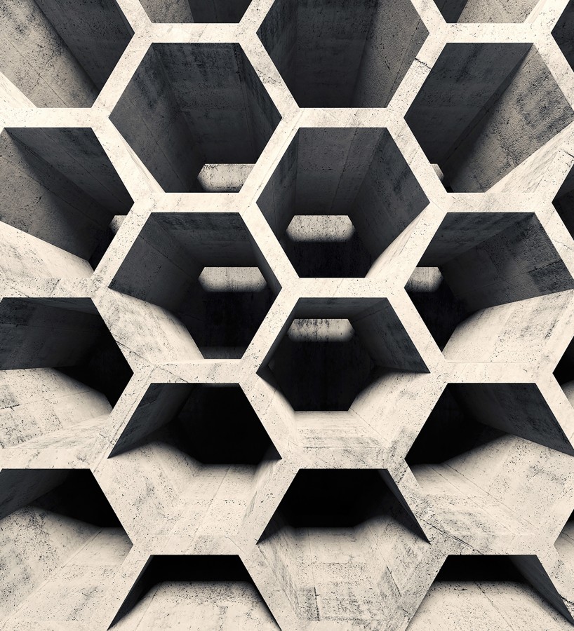 Papel pintado mural geométrico 3D con estructura de panal en cemento  Olaven Perspective 684753