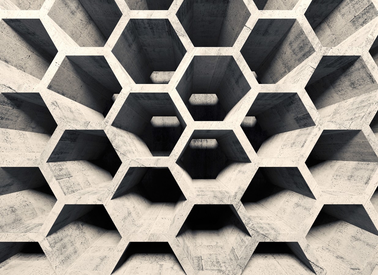 Papel pintado mural geométrico 3D con estructura de panal en cemento  Olaven Perspective 684753