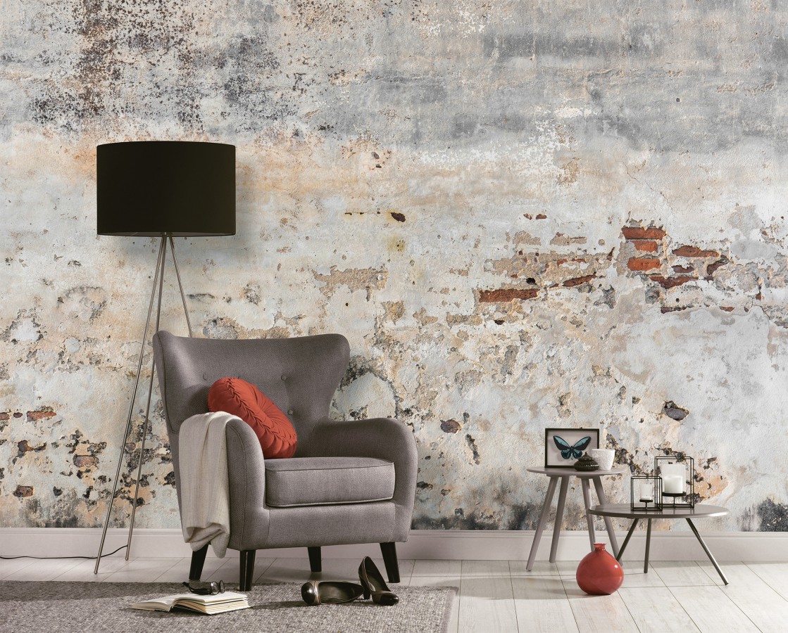 Papel pintado mural de pared de hormigón desgastado con ladrillo visto  Draxen Foundry 684765