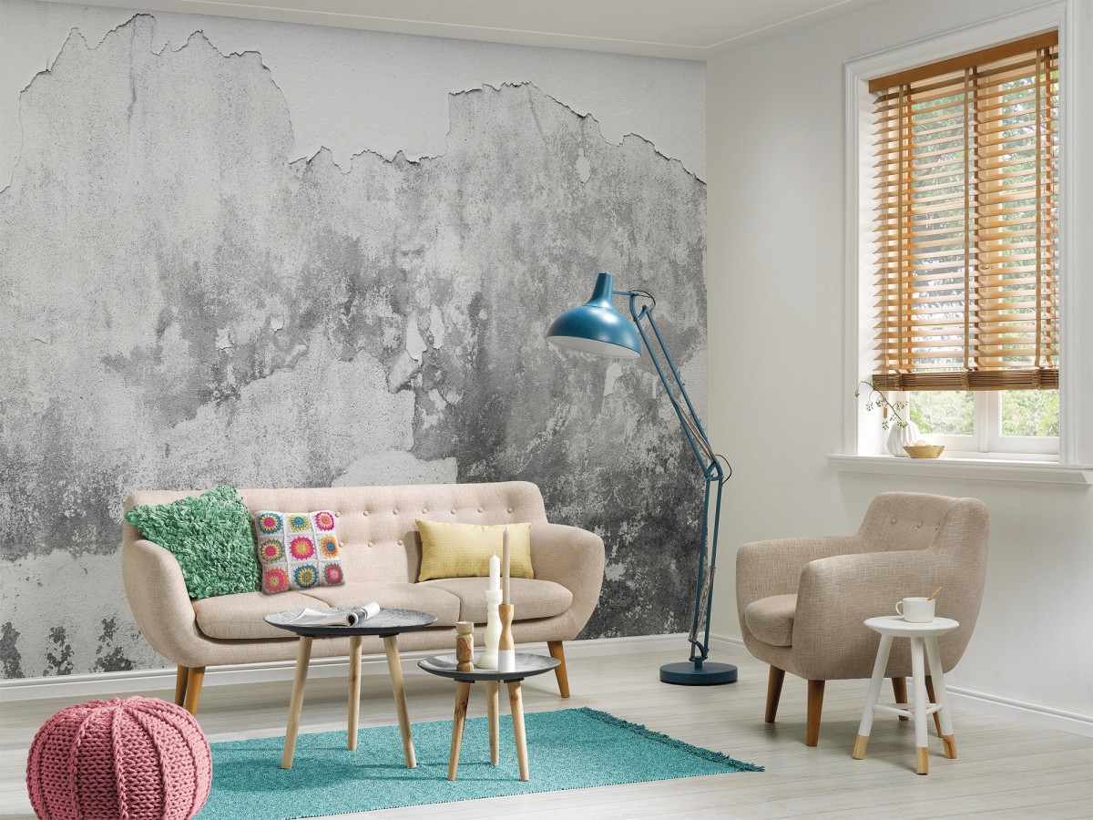 Papel pintado mural superficie de muro antiguo con desconchones y matices grises  Industrial Charm 684766