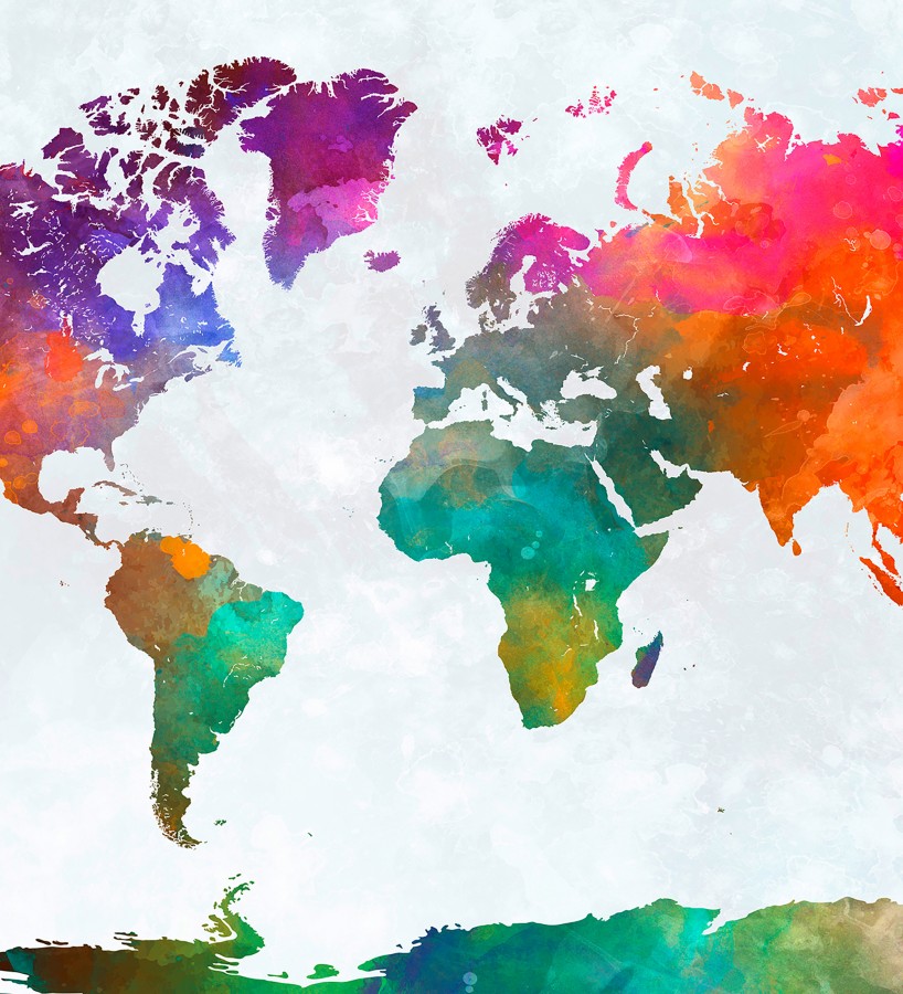 Papel pintado mural mapamundi artístico con efecto acuarela multicolor  Zovari Mundi 684771