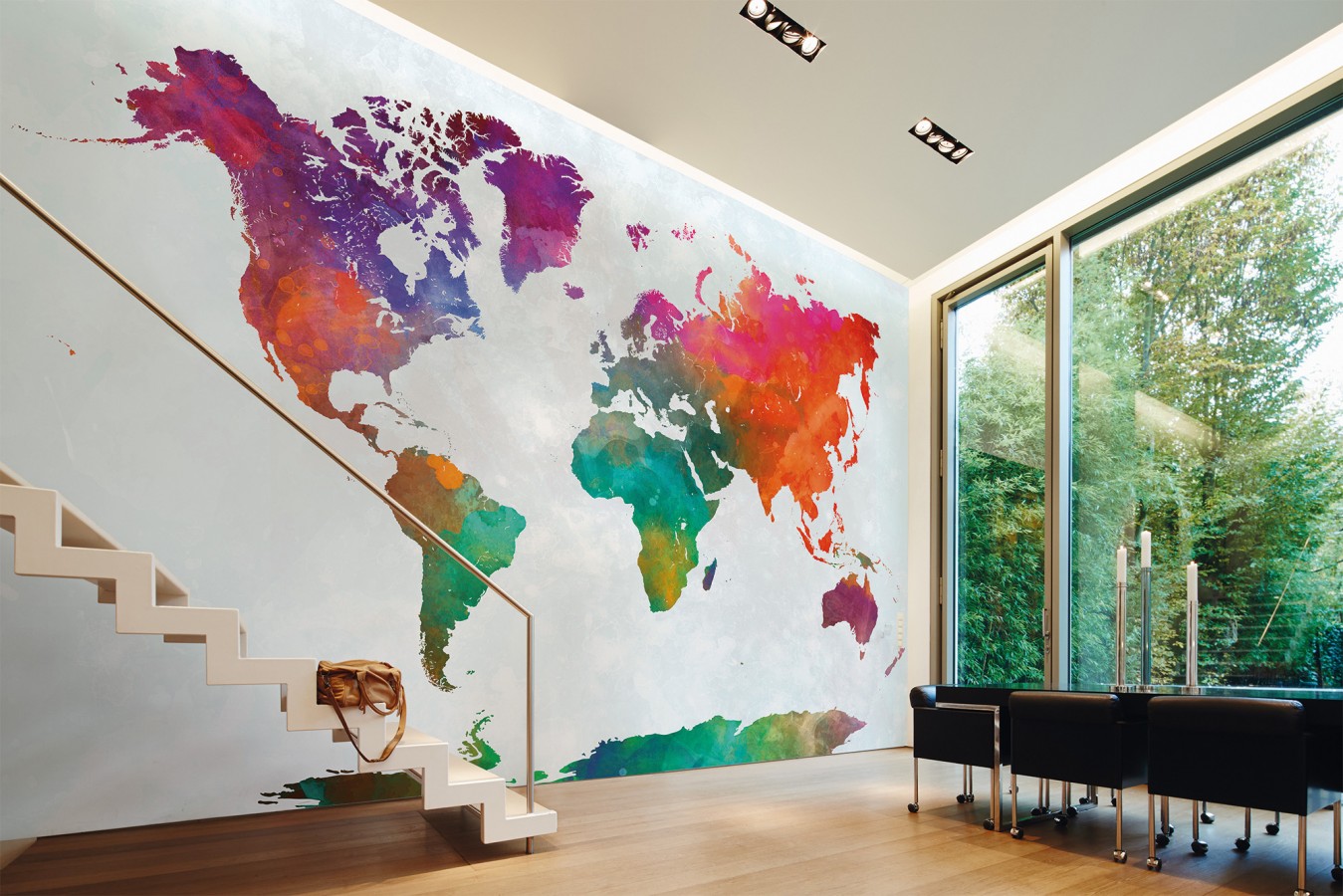 Papel pintado mural mapamundi artístico con efecto acuarela multicolor  Zovari Mundi 684771