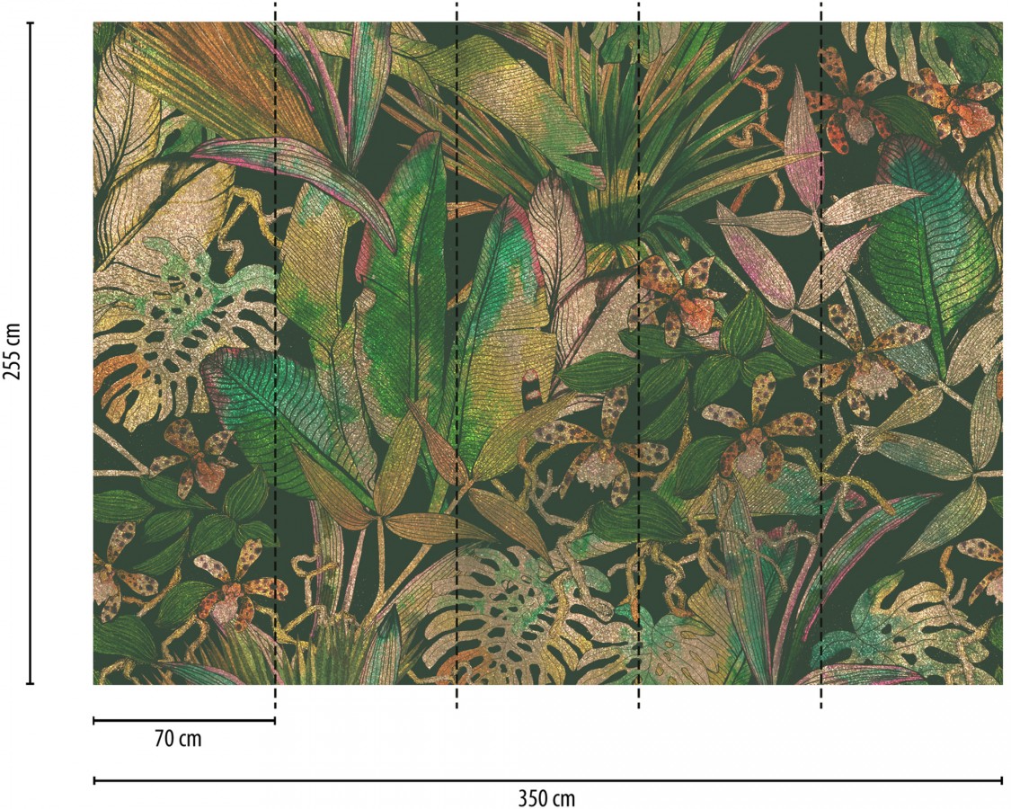 Papel pintado mural botánico de lujo con hojas tropicales y flores exóticas  Glissar Verdant 684772