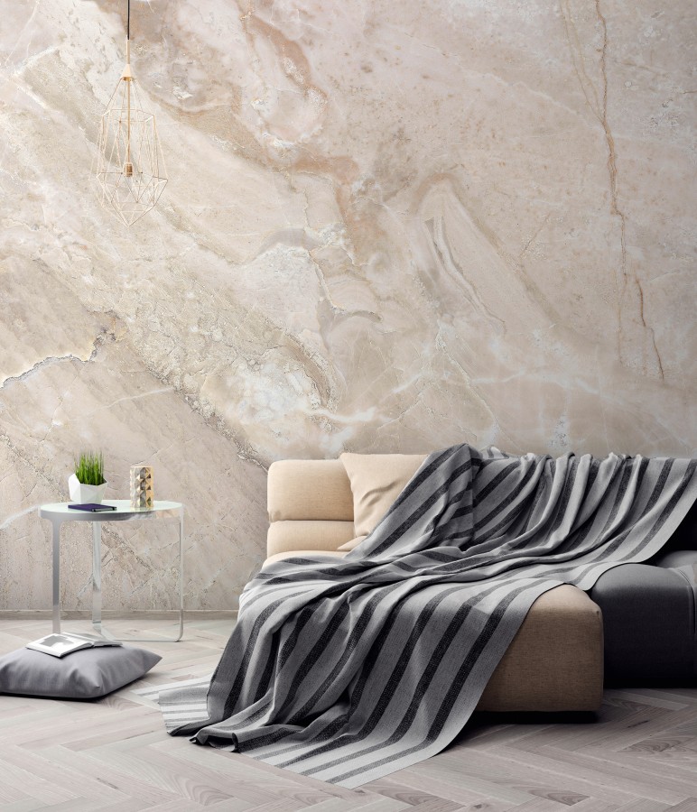 Papel pintado mural de mármol crema con vetas suaves y fluidas  Kaelis Matter 684775
