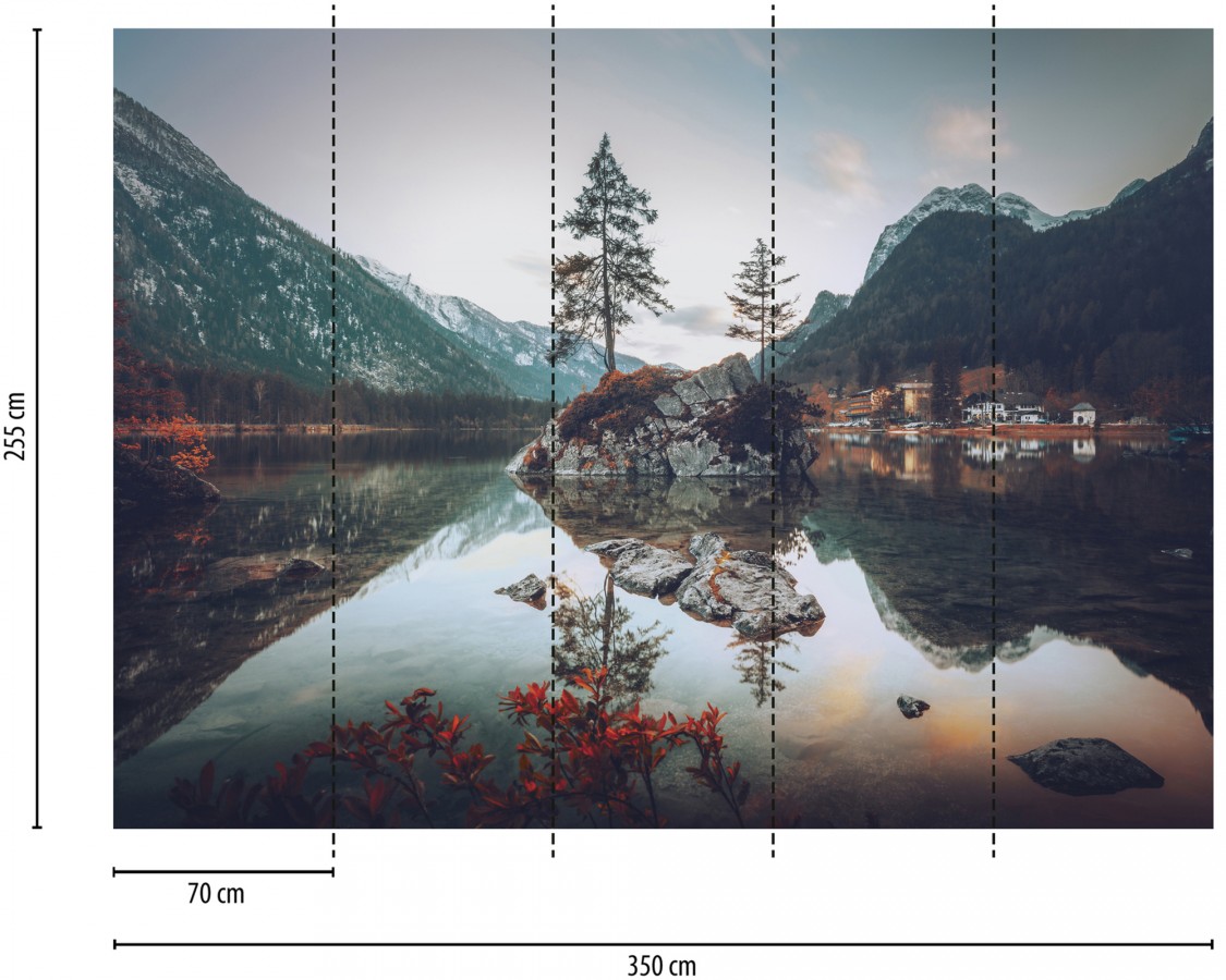 Papel pintado mural islote con abetos y reflejos en lago alpino   Nature Haven 684777