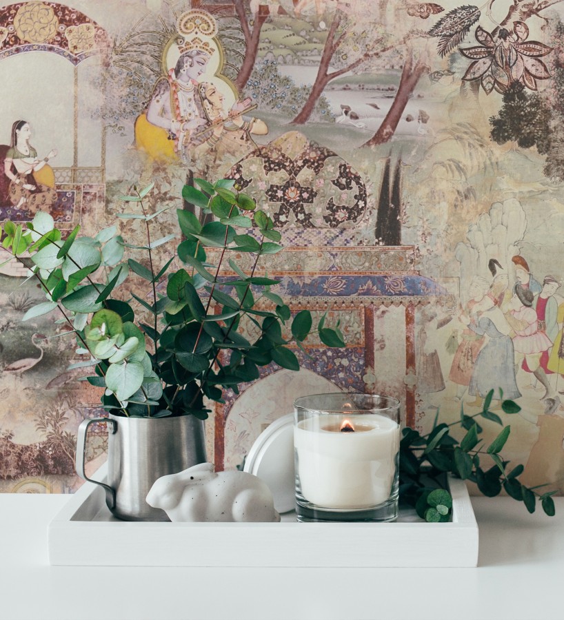 Papel pintado mural indio de tapiz artístico con escenas cortesanas y palacios  Vareli Indus 684784