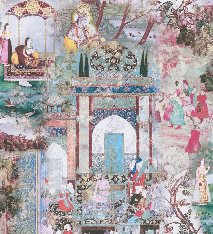 Papel pintado mural indio de tapiz artístico con escenas cortesanas y palacios  Vareli Indus 684785