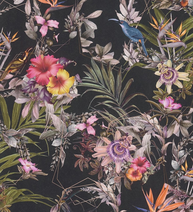 Papel pintado de flores tropicales y aves exóticas con diseño de selva densa  Zekko Savage 684791