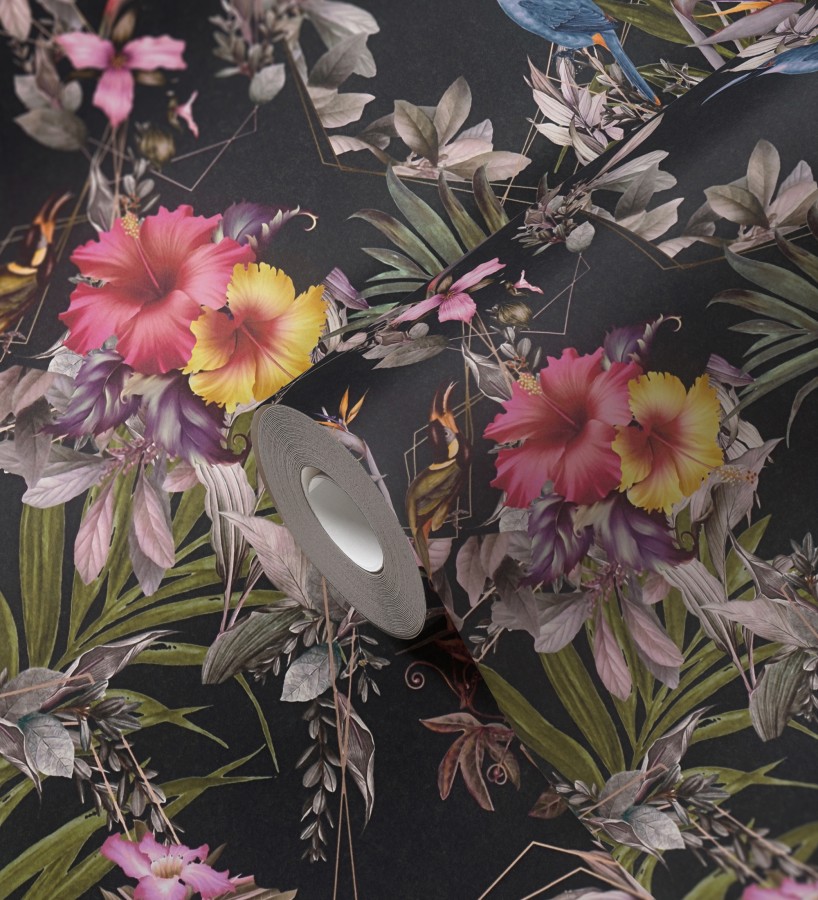 Papel pintado de flores tropicales y aves exóticas con diseño de selva densa  Zekko Savage 684791