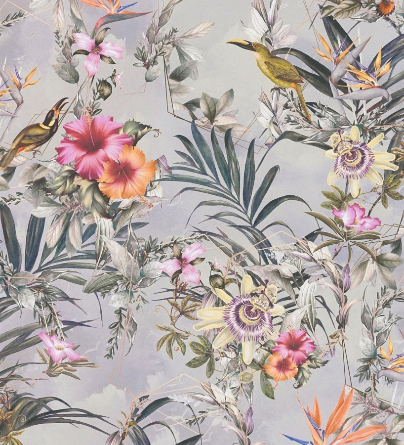 Papel pintado de flores tropicales y aves exóticas con diseño de selva densa  Zekko Savage 684792
