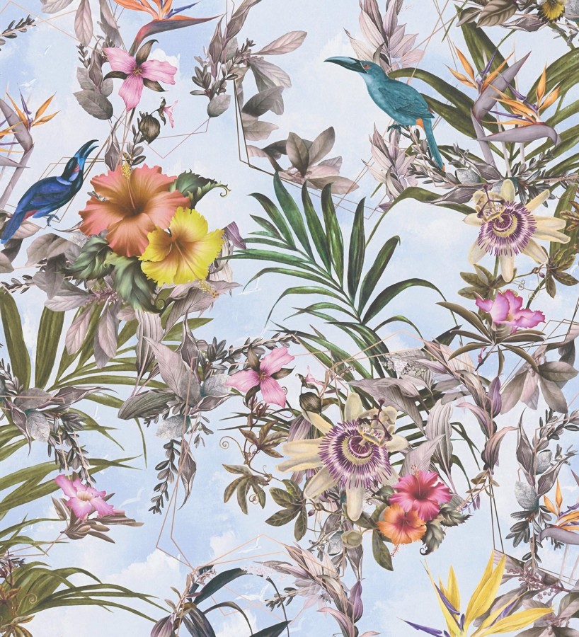 Papel pintado de flores tropicales y aves exóticas con diseño de selva densa  Zekko Savage 684794