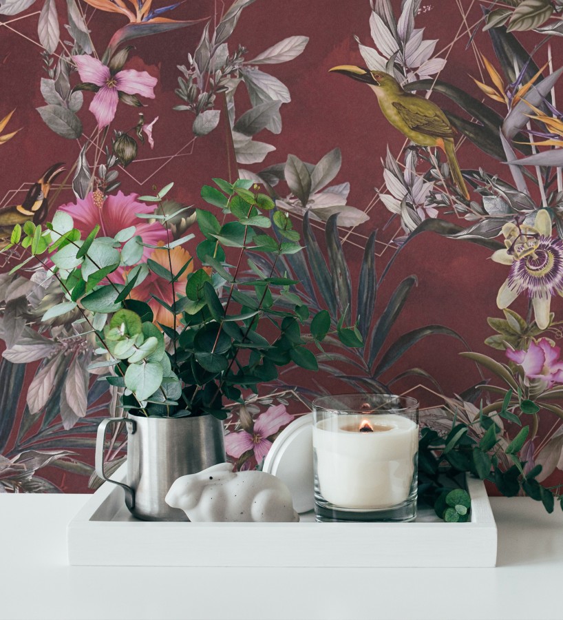 Papel pintado de flores tropicales y aves exóticas con diseño de selva densa  Zekko Savage 684795