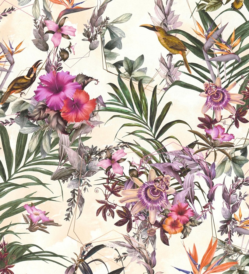 Papel pintado de flores tropicales y aves exóticas con diseño de selva densa  Zekko Savage 684796