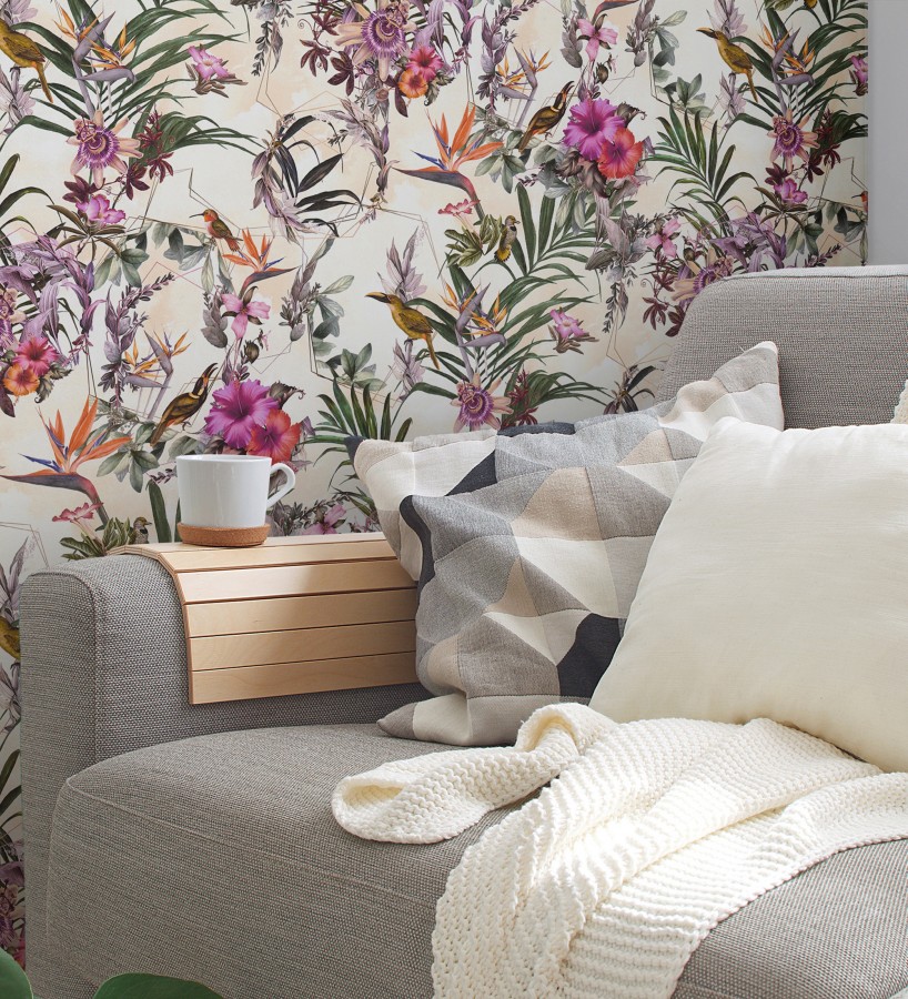 Papel pintado de flores tropicales y aves exóticas con diseño de selva densa  Zekko Savage 684796