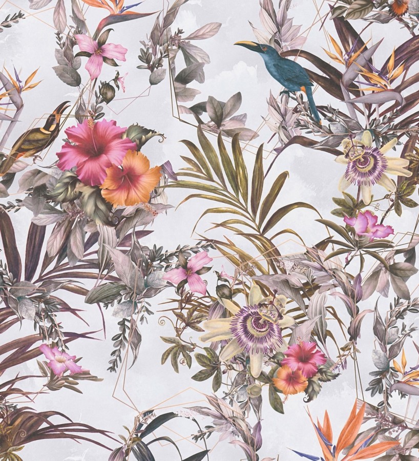 Papel pintado de flores tropicales y aves exóticas con diseño de selva densa  Zekko Savage 684797