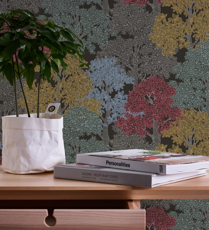 Papel pintado de árboles modernos con ilustración artística  Kavya Grove 684798