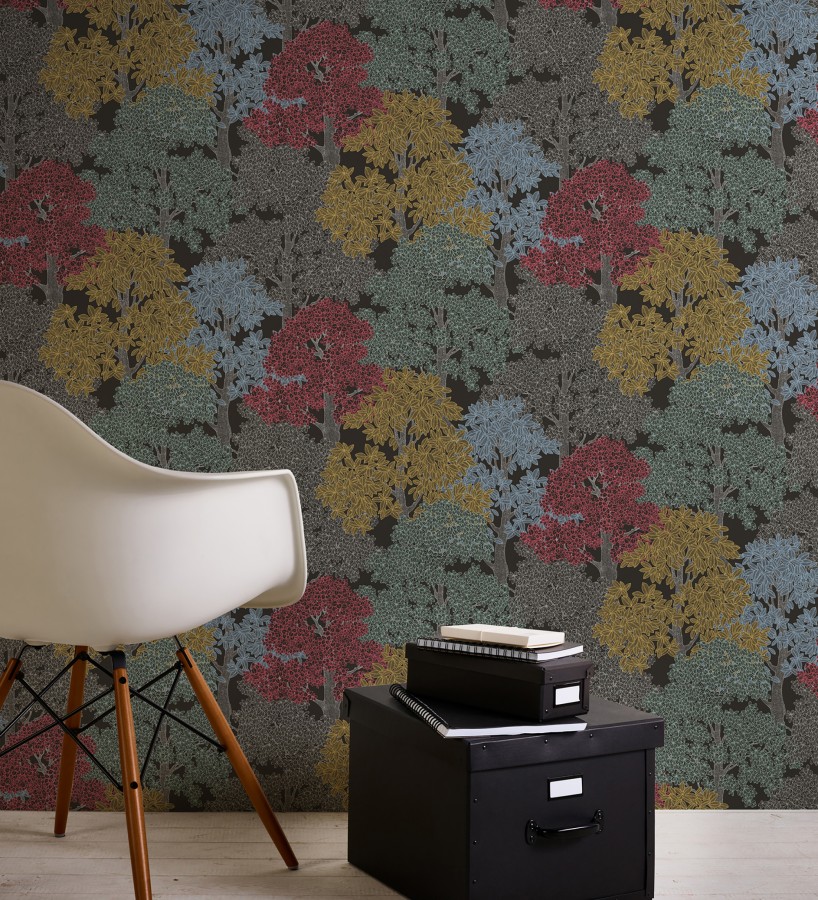 Papel pintado de árboles modernos con ilustración artística  Kavya Grove 684798