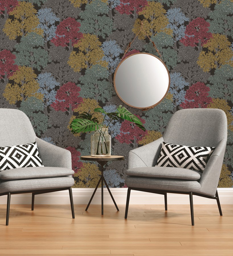 Papel pintado de árboles modernos con ilustración artística  Kavya Grove 684798