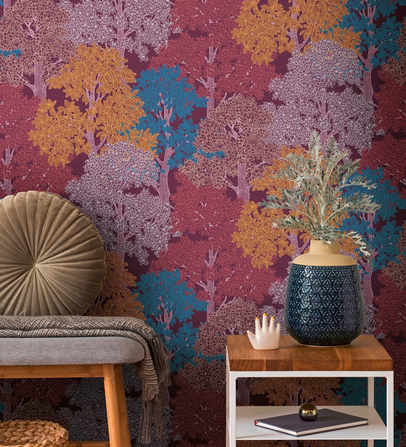 Papel pintado de árboles modernos con ilustración artística  Kavya Grove 684799