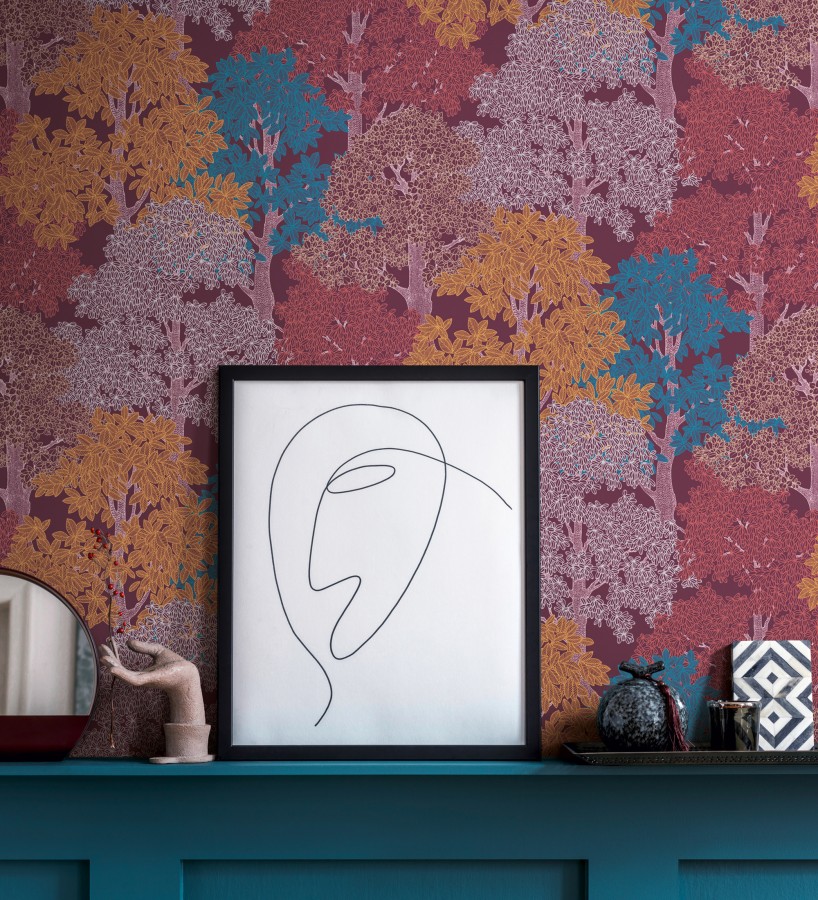 Papel pintado de árboles modernos con ilustración artística  Kavya Grove 684799