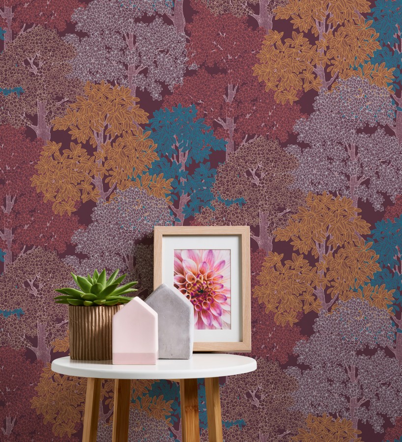 Papel pintado de árboles modernos con ilustración artística  Kavya Grove 684799