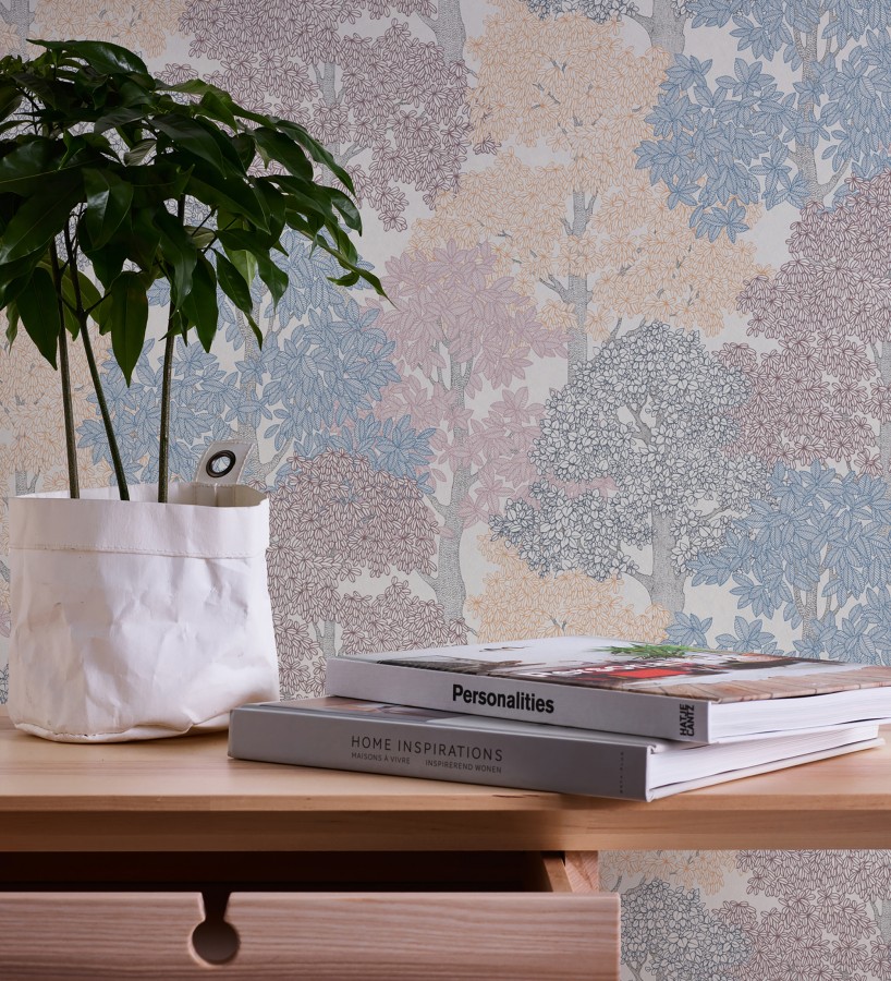 Papel pintado de árboles modernos con ilustración artística  Kavya Grove 684800