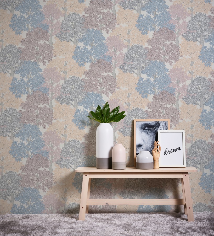 Papel pintado de árboles modernos con ilustración artística  Kavya Grove 684800