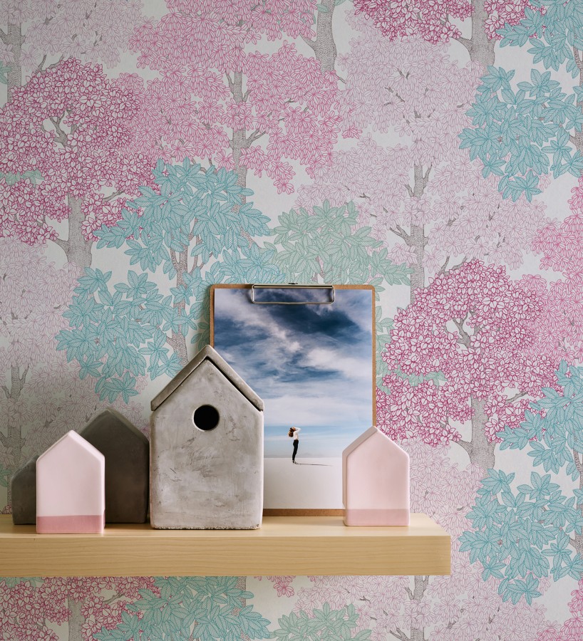 Papel pintado de árboles modernos con ilustración artística  Kavya Grove 684801