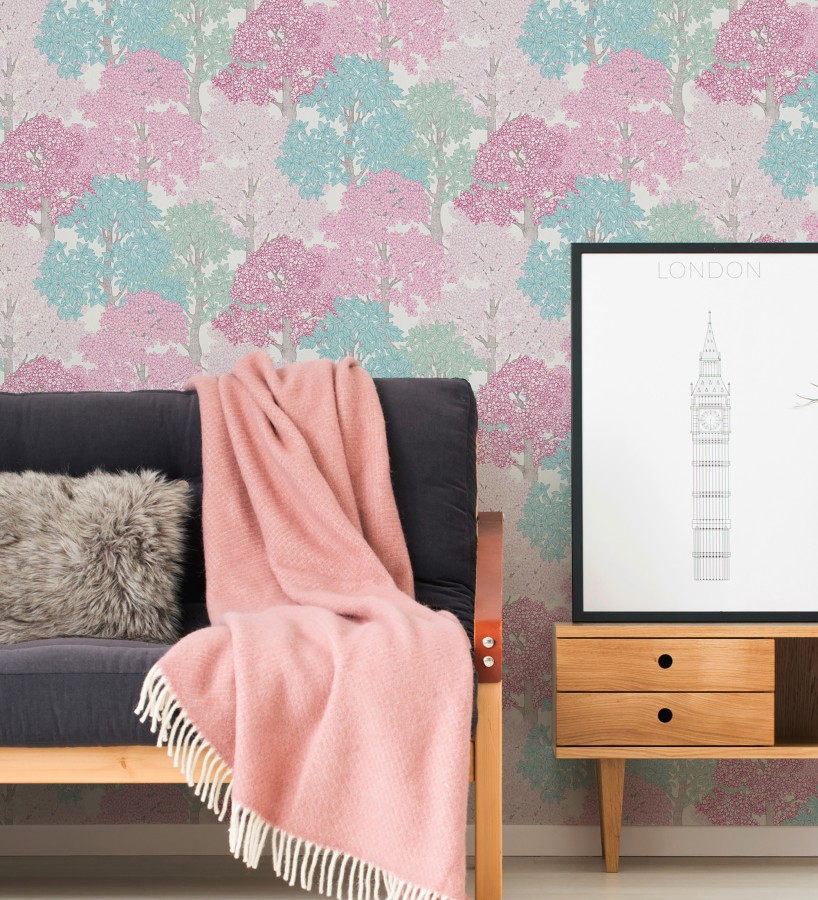 Papel pintado de árboles modernos con ilustración artística  Kavya Grove 684801