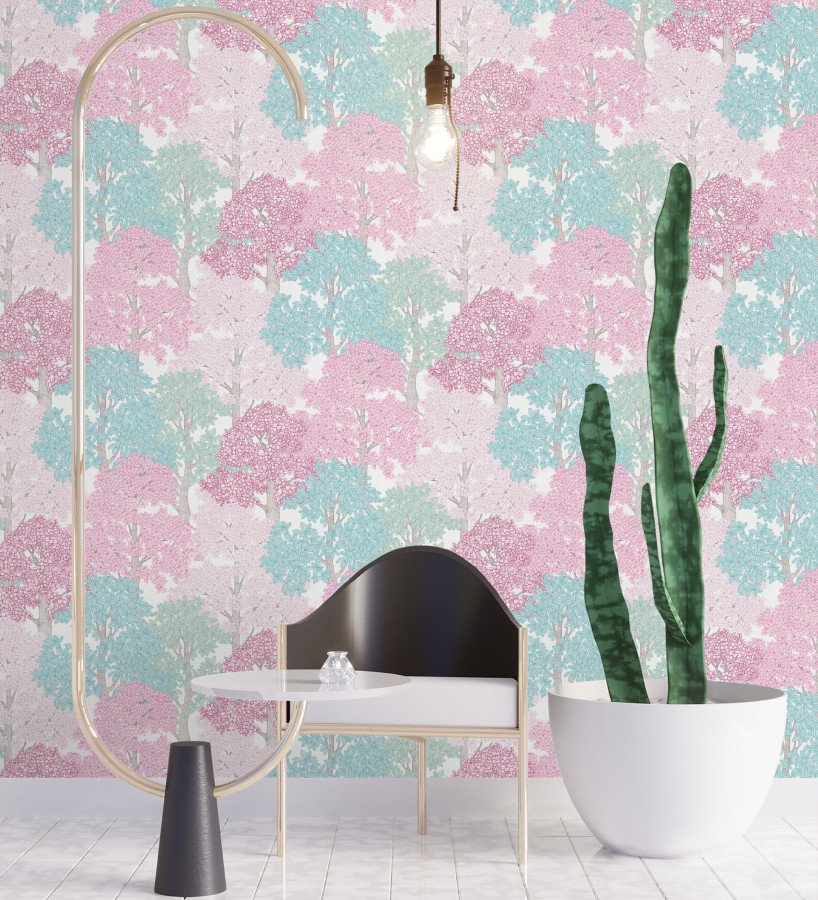 Papel pintado de árboles modernos con ilustración artística  Kavya Grove 684801