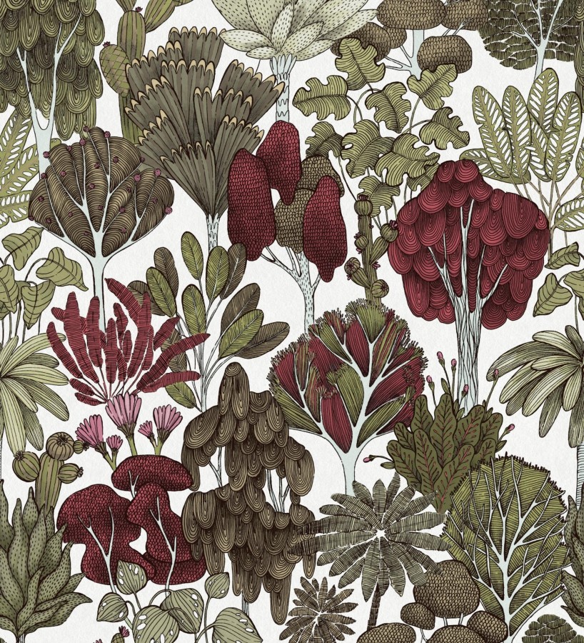 Papel pintado jardín botánico vintage fondo blanco nácar  Ananya Foliage 684804