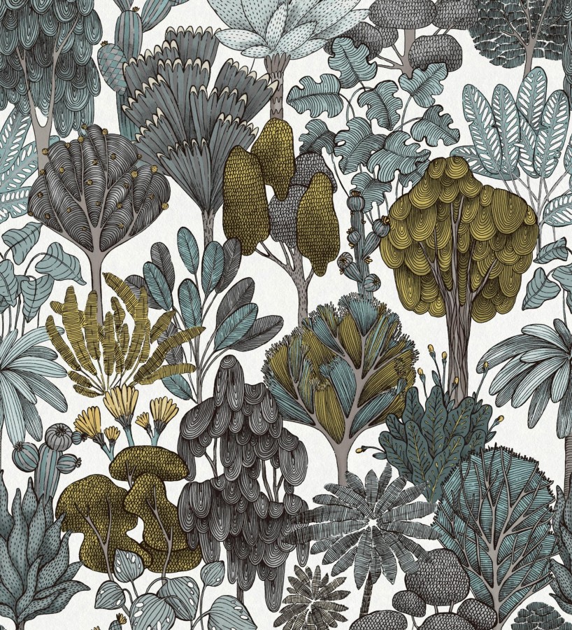 Papel pintado jardín botánico vintage fondo blanco nácar  Ananya Foliage 684805