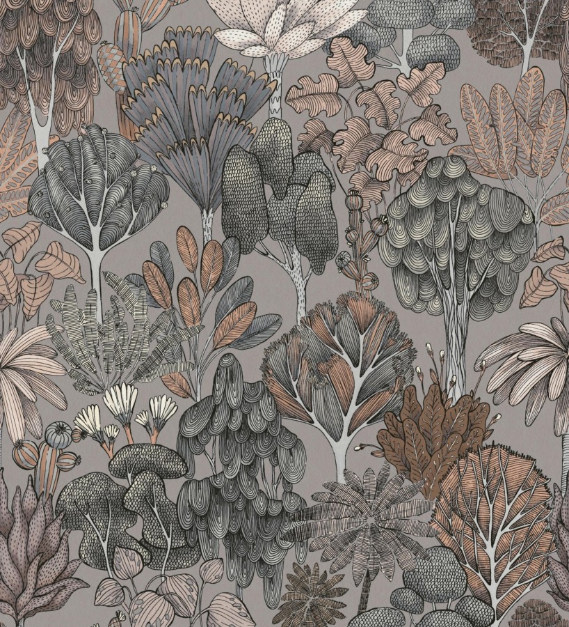 Papel pintado jardín botánico vintage fondo gris cálido  Ananya Foliage 684806
