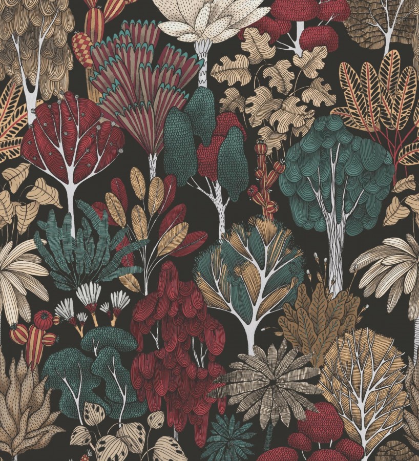 Papel pintado jardín botánico vintage fondo negro  Ananya Foliage 684808