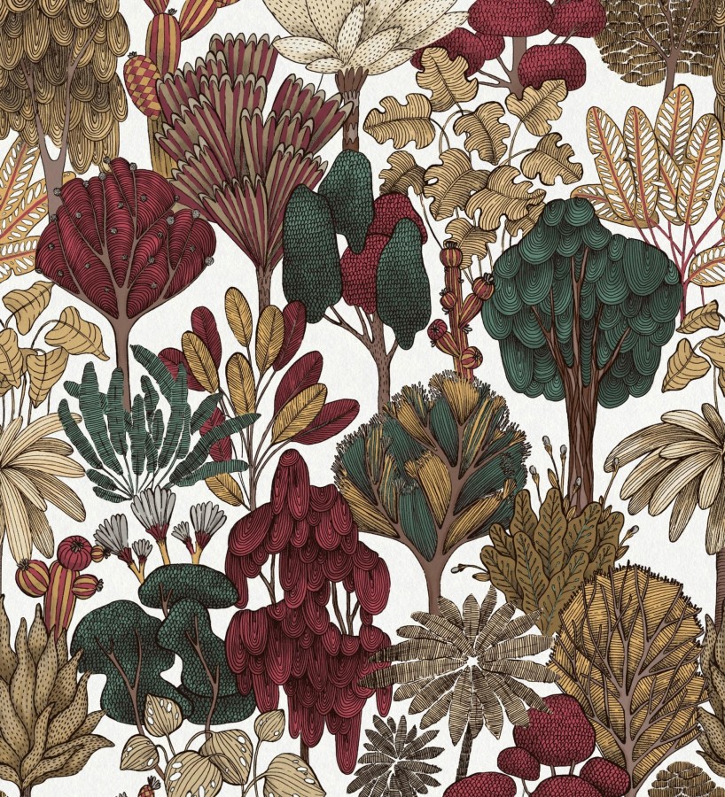 Papel pintado jardín botánico vintage fondo blanco nácar  Ananya Foliage 684809