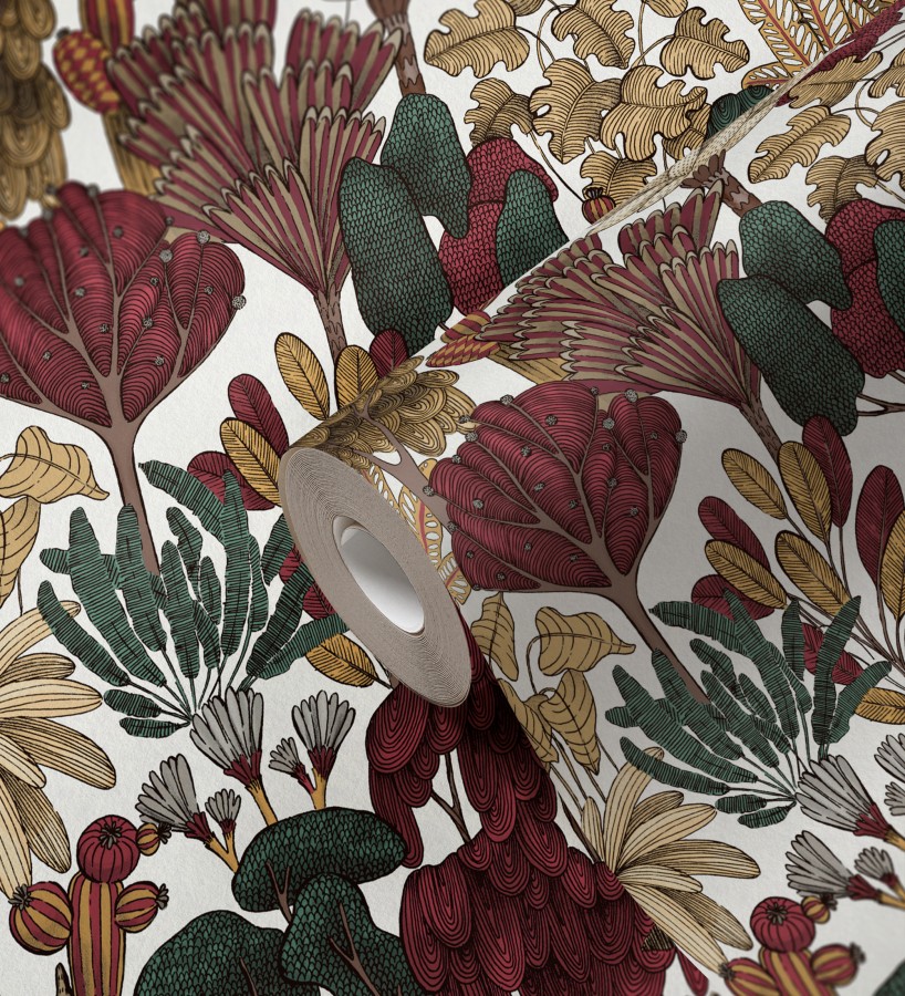Papel pintado jardín botánico vintage fondo blanco nácar  Ananya Foliage 684809