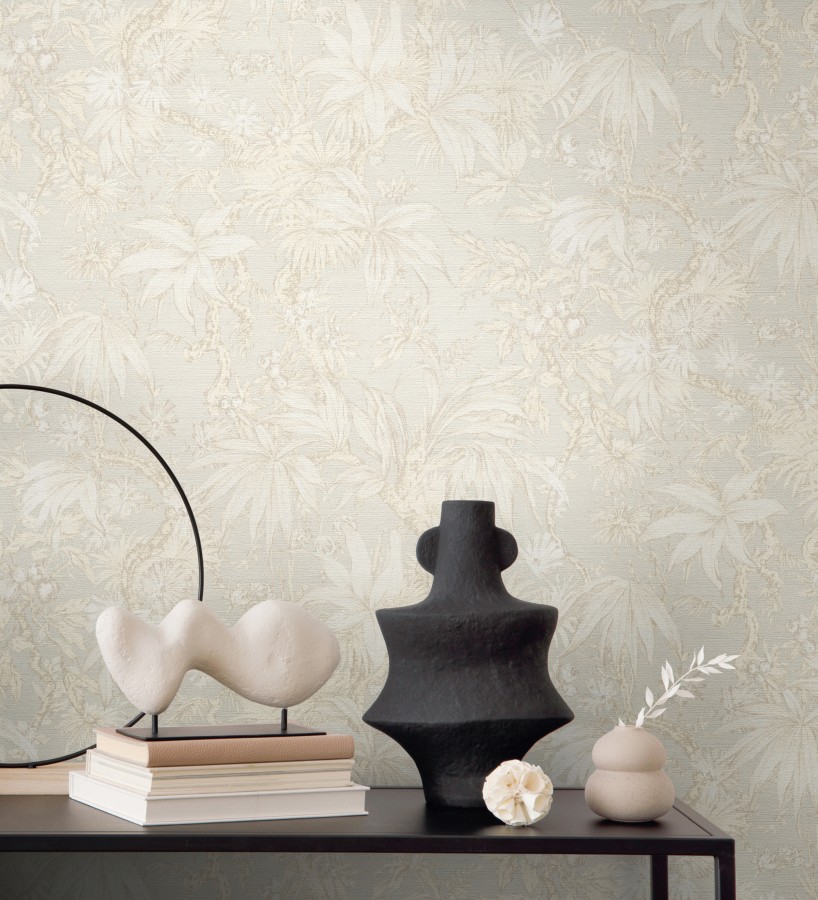 Papel pintado selva sepia elegante fondo blanco roto texturizado  Hanoi Botanic 684817