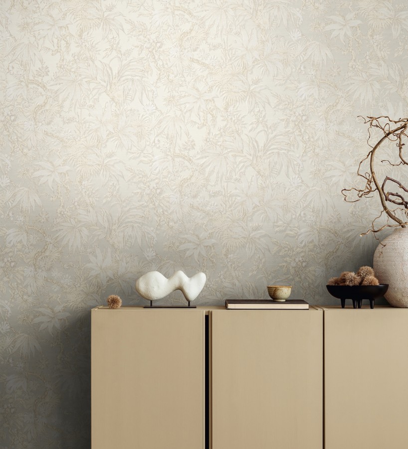 Papel pintado selva sepia elegante fondo blanco roto texturizado  Hanoi Botanic 684817