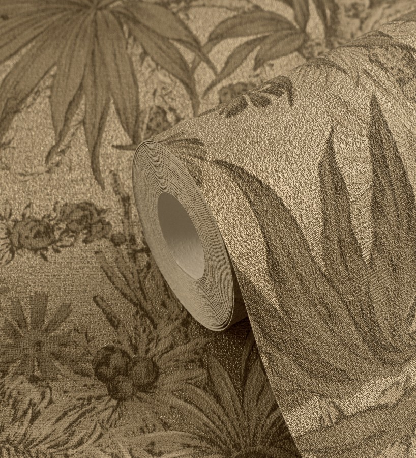 Papel pintado selva sepia elegante fondo oro envejecido texturizado  Hanoi Botanic 684818