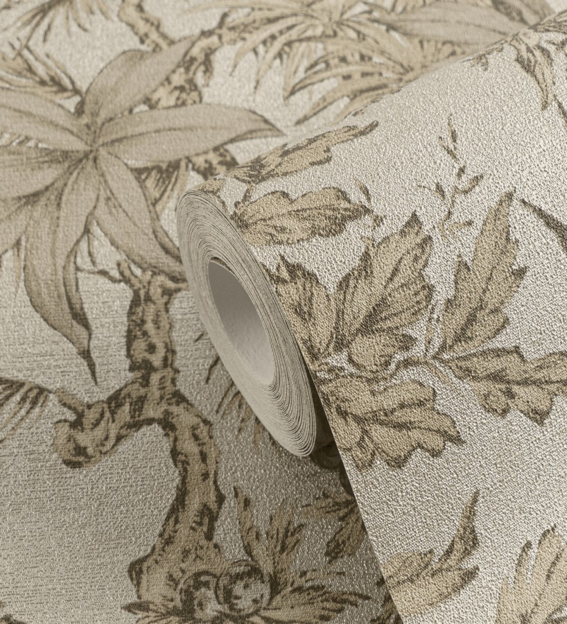 Papel pintado selva sepia elegante fondo champagne texturizado  Hanoi Botanic 684820