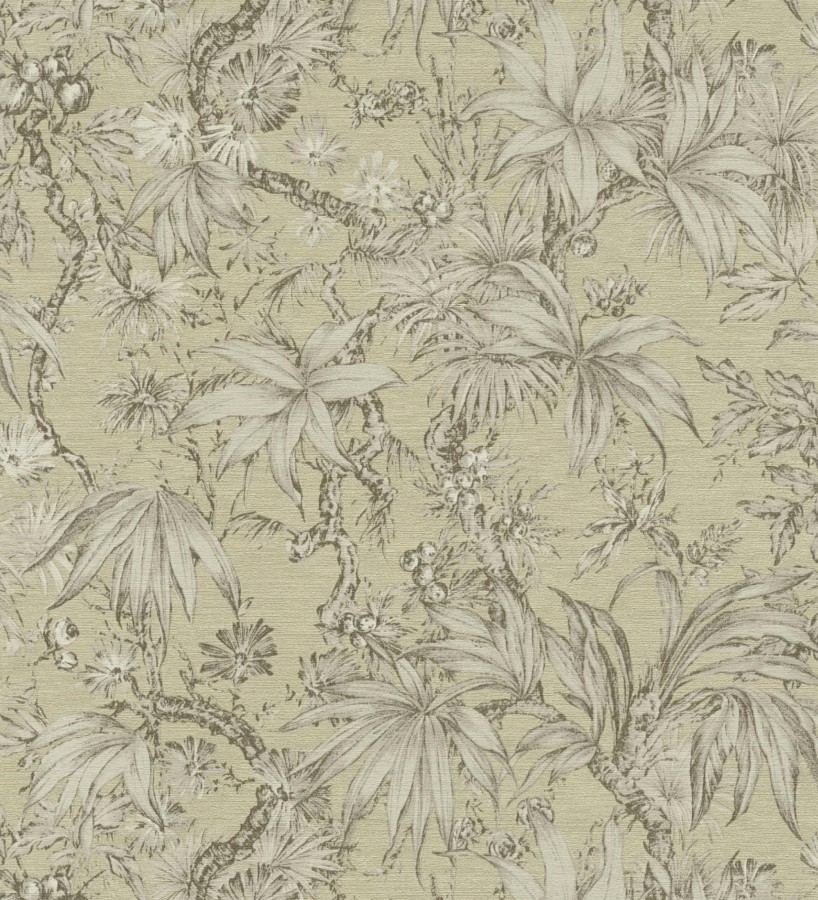Papel pintado selva sepia elegante fondo bronce verdoso texturizado  Hanoi Botanic 684821