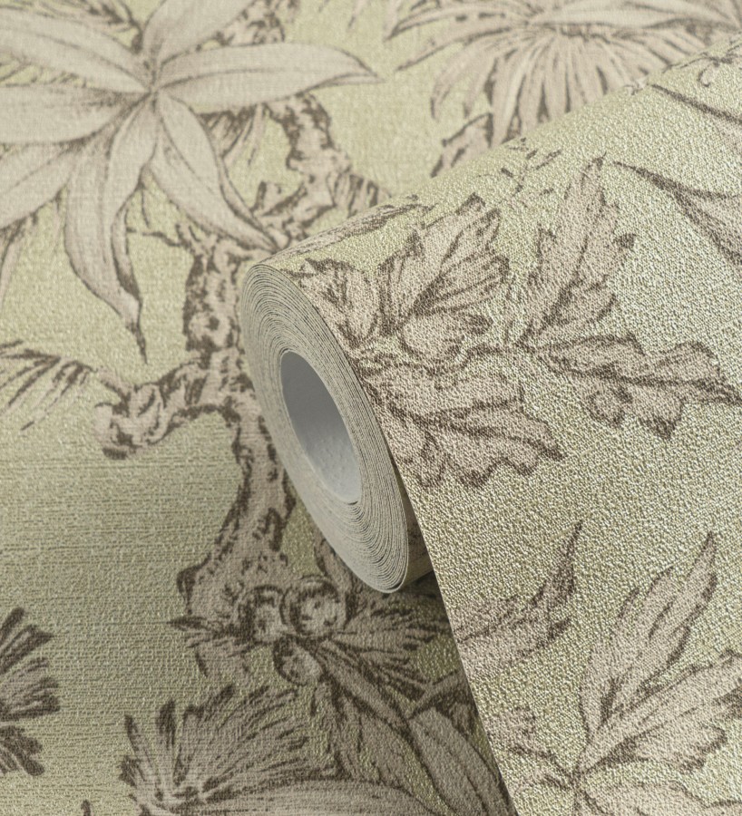 Papel pintado selva sepia elegante fondo bronce verdoso texturizado  Hanoi Botanic 684821