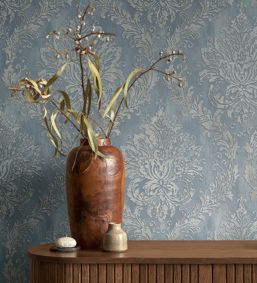 Papel pintado barroco elegante pátina tonos azules  Lombardy Status 684822