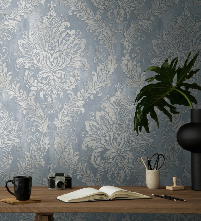 Papel pintado barroco elegante pátina tonos azules  Lombardy Status 684822