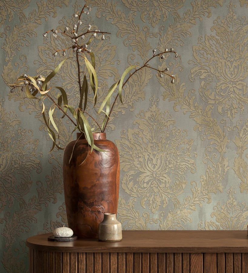 Papel pintado barroco elegante pátina tonos oro  Lombardy Status 684823
