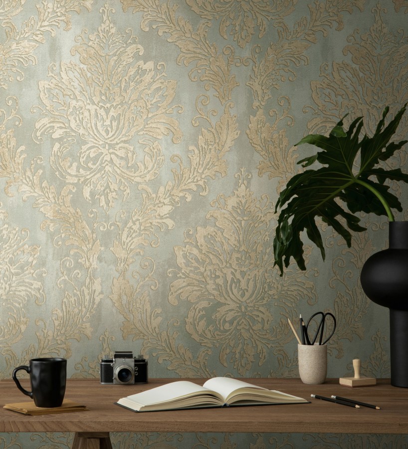 Papel pintado barroco elegante pátina tonos oro  Lombardy Status 684823