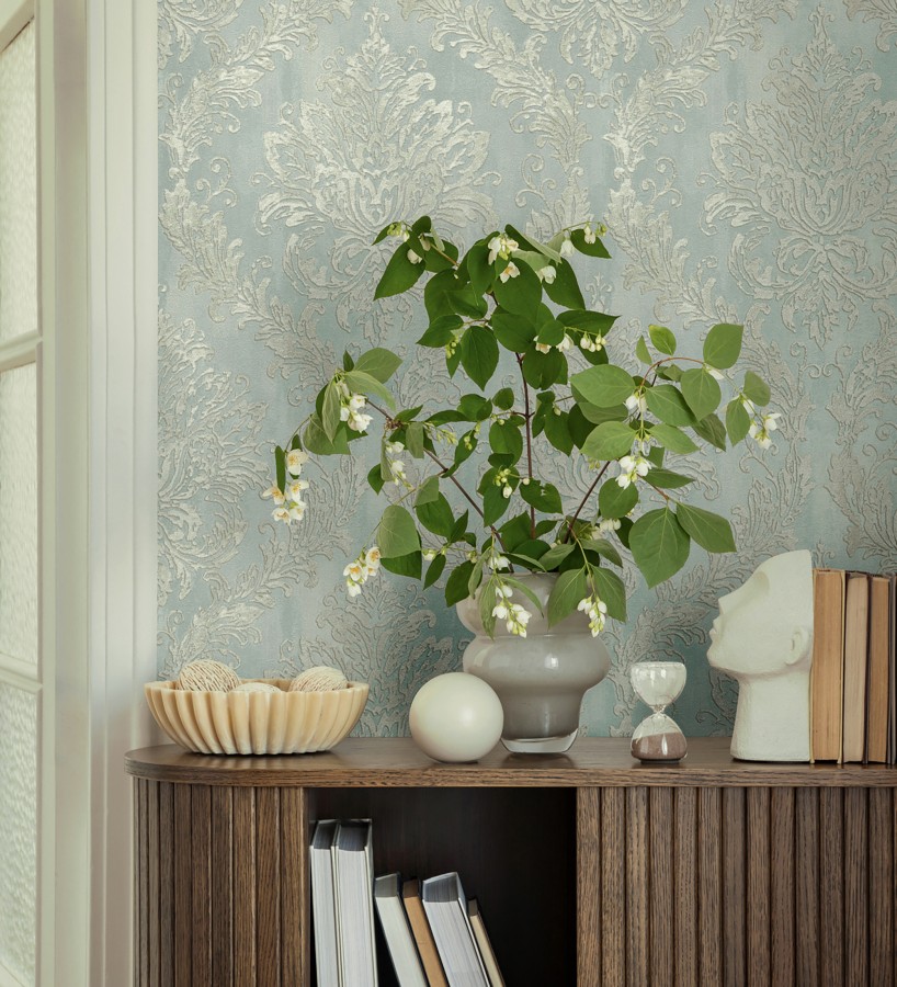 Papel pintado barroco elegante pátina tonos aguamarina  Lombardy Status 684824