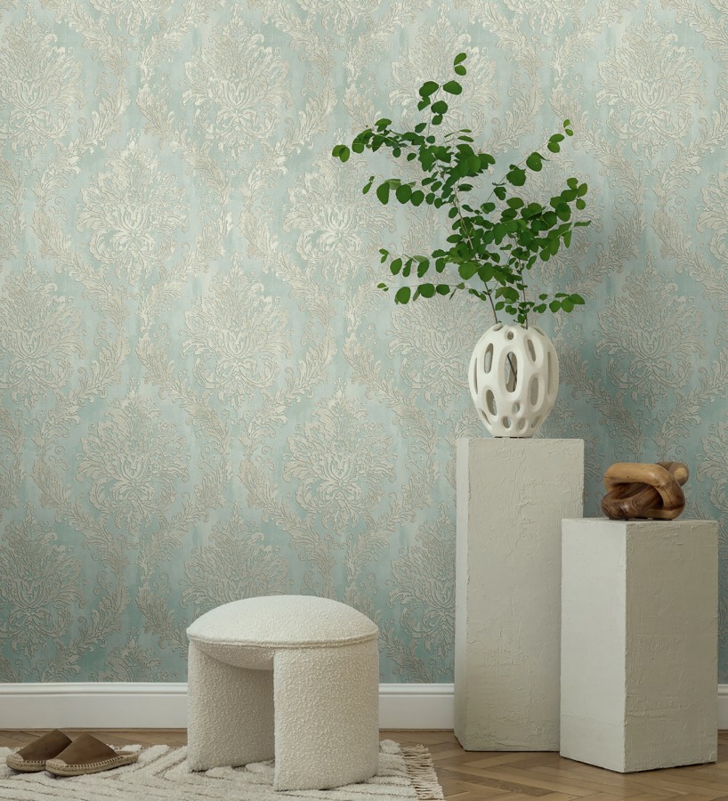 Papel pintado barroco elegante pátina tonos aguamarina  Lombardy Status 684824